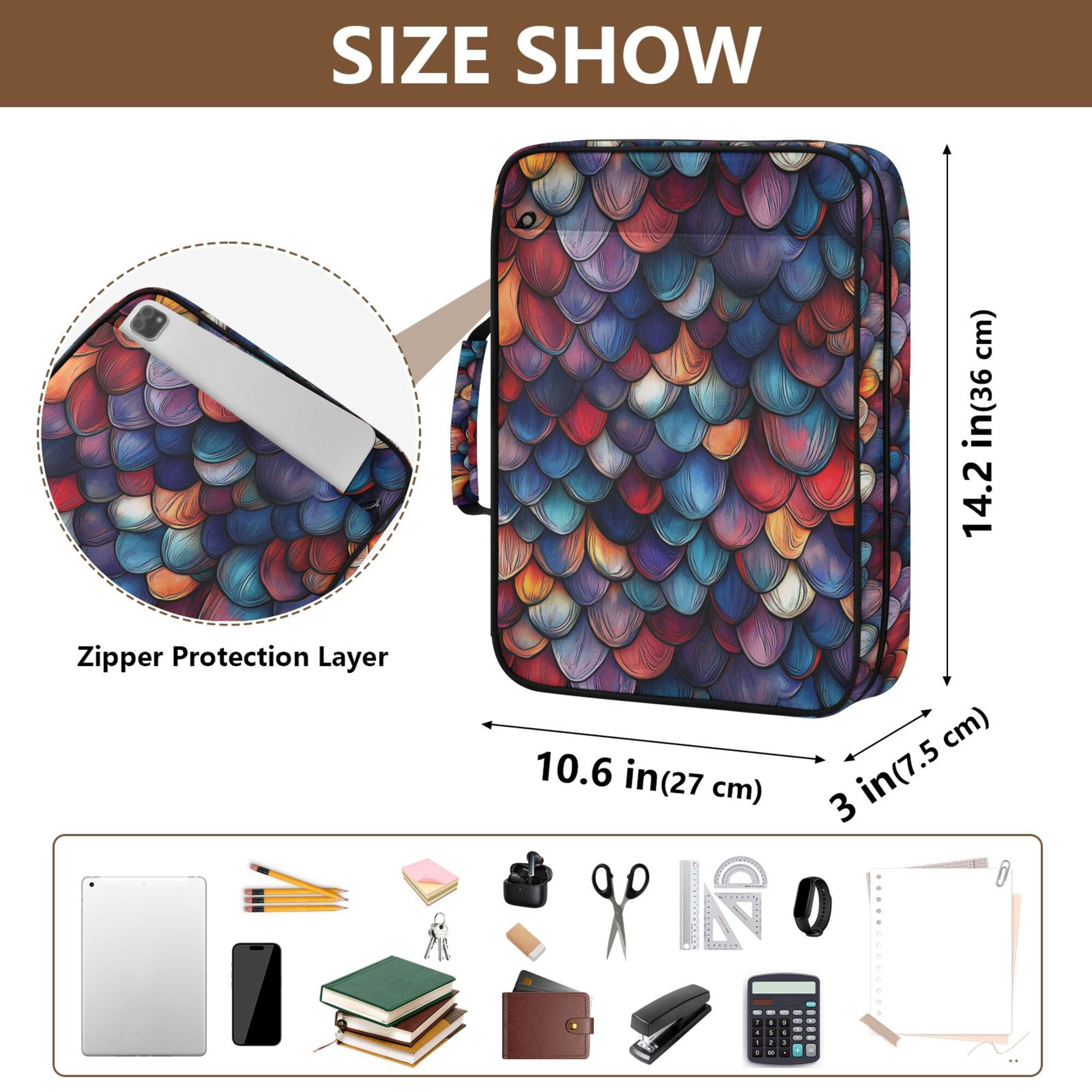 FORMRS Accordion File Folder A4 Size 7-Pocket Expanding Document Organizer Bag with 3 Ring Binder, Purple Dragon Scales Pattern