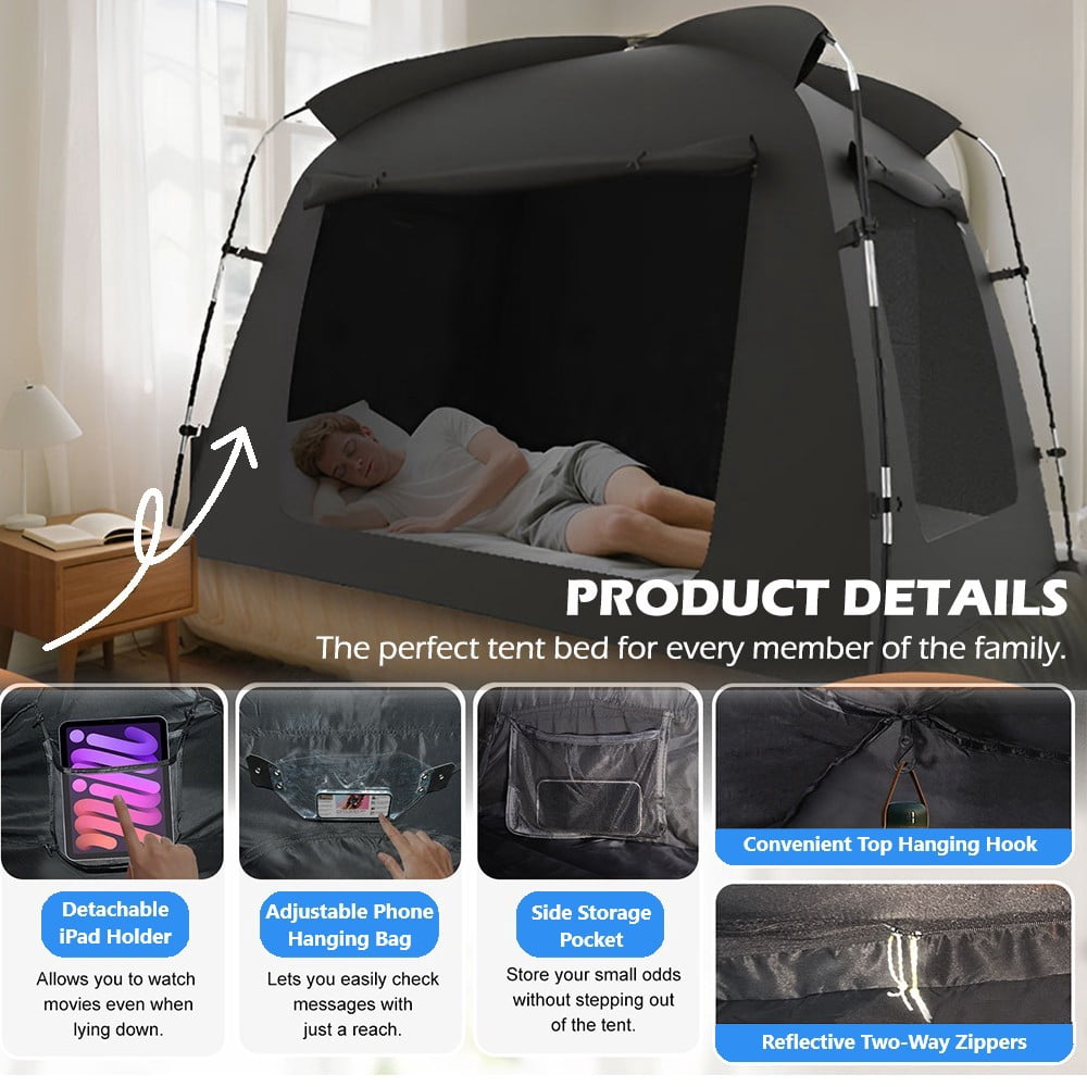 ASTRAEA Bed Tent, Portable Twin Size Privacy Bed Tent Canopy with 2 Doors, Breathable Blackout Indoor Canopy for Kids Adults Sleeping