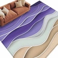 thumbnail image 2 of 5'x8' Area Rugs, Geometric Purple Indoor Outdoor Area Rug for Living Room Bedroom, Wave Stripes Modern Abstract Beach Washable Bathroom Rugs Kitchen Floor Carpet Mats Home Decor Aesthetic, 2 of 8