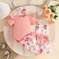 thumbnail image 2 of mgoYE Baby Girl Clothes 3-6 Months Baby Girls Summer Outfit Bow Print Ruffle Romper Suspender Tutu Skirt Headband 3PCS Infant Toddler Summer Dresses(Pink,0-3 Months), 2 of 8