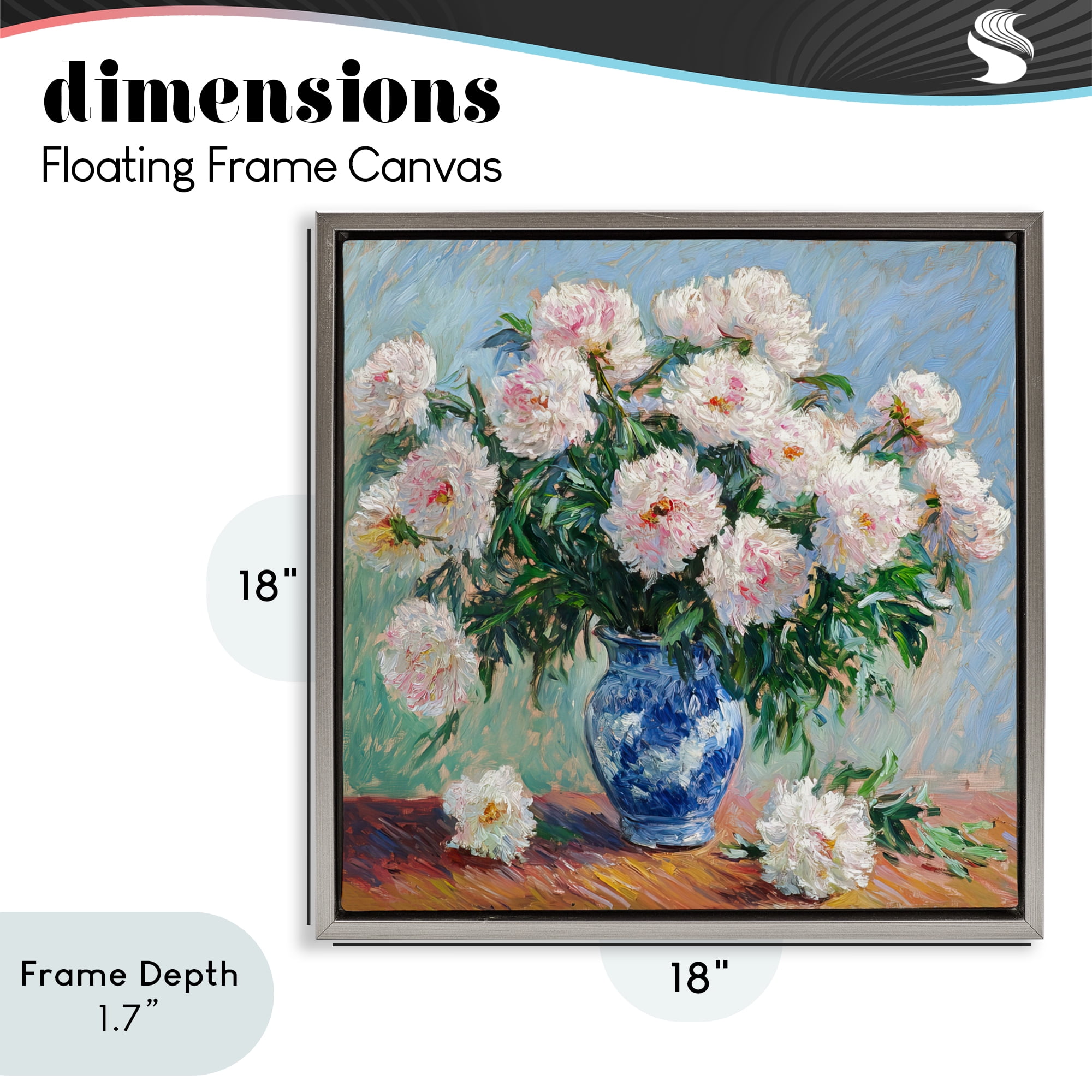 Stupell Industries Peonies in Blue Vase Gray Framed Floater Canvas Wall Art, design by Tina LeCour