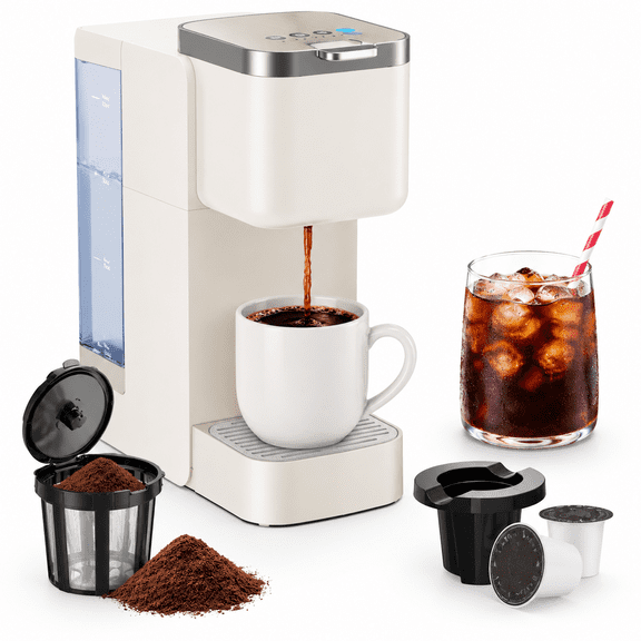 Beige Single Serve Coffee Maker For K Cups And Grounds With 3 Brew Styles