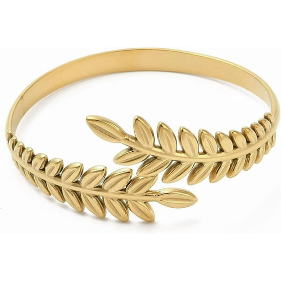 Real 18K Gold-Plated Cuff Bangle 304 Stainless Steel Greek Roman Laurel Leaf Cuff Bangle Bracelet