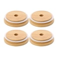thumbnail image 1 of Juego de 4 tapas de bambú para tarros, a prueba de fugas, reutilizables, con anillo de sellado para tarros. 86 mm, 1 of 9