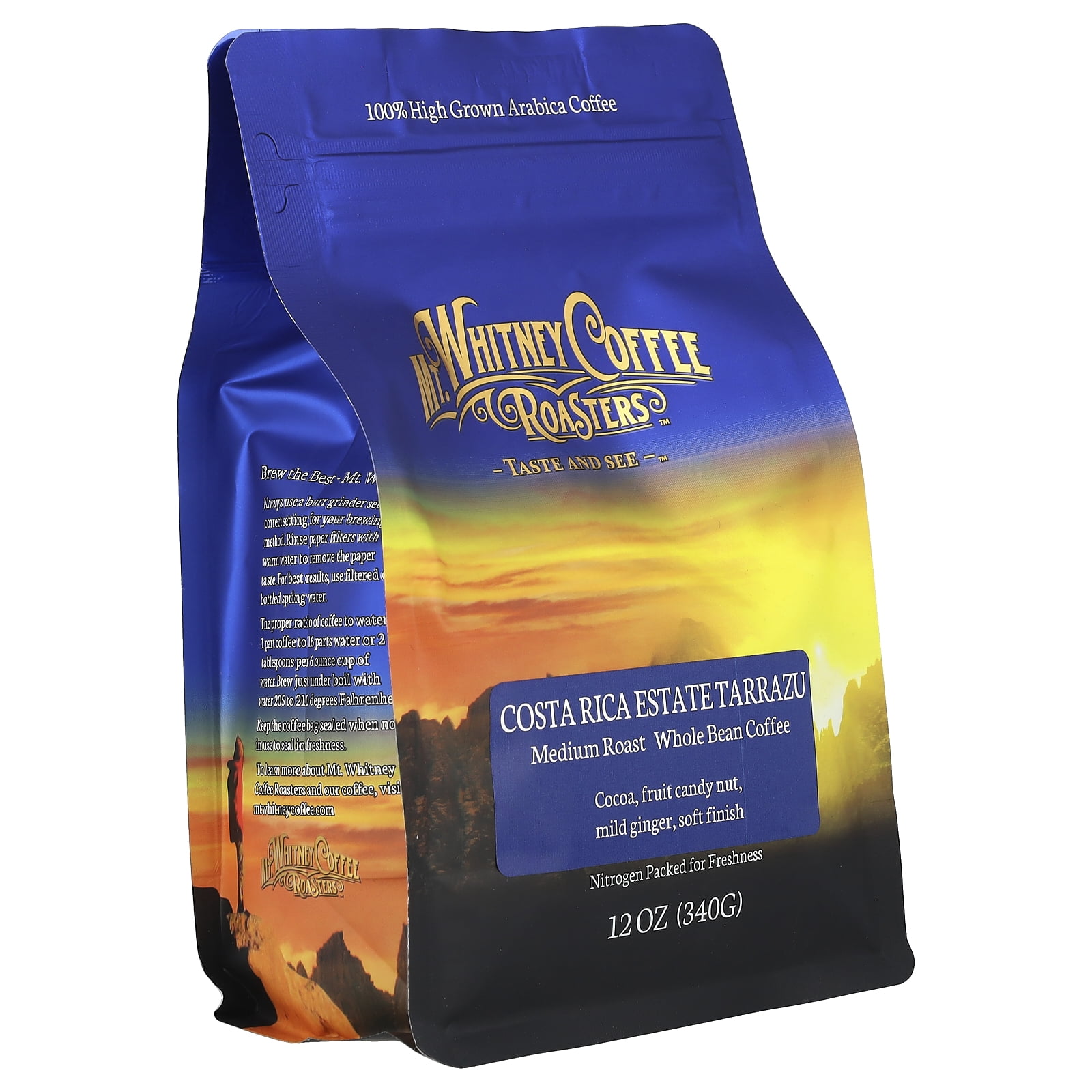 Mt Whitney Coffee Roasters Costa Rica Estate Tarrazu Medium Plus Roast Strong Whole Bean Coffee 12 oz 340 g
