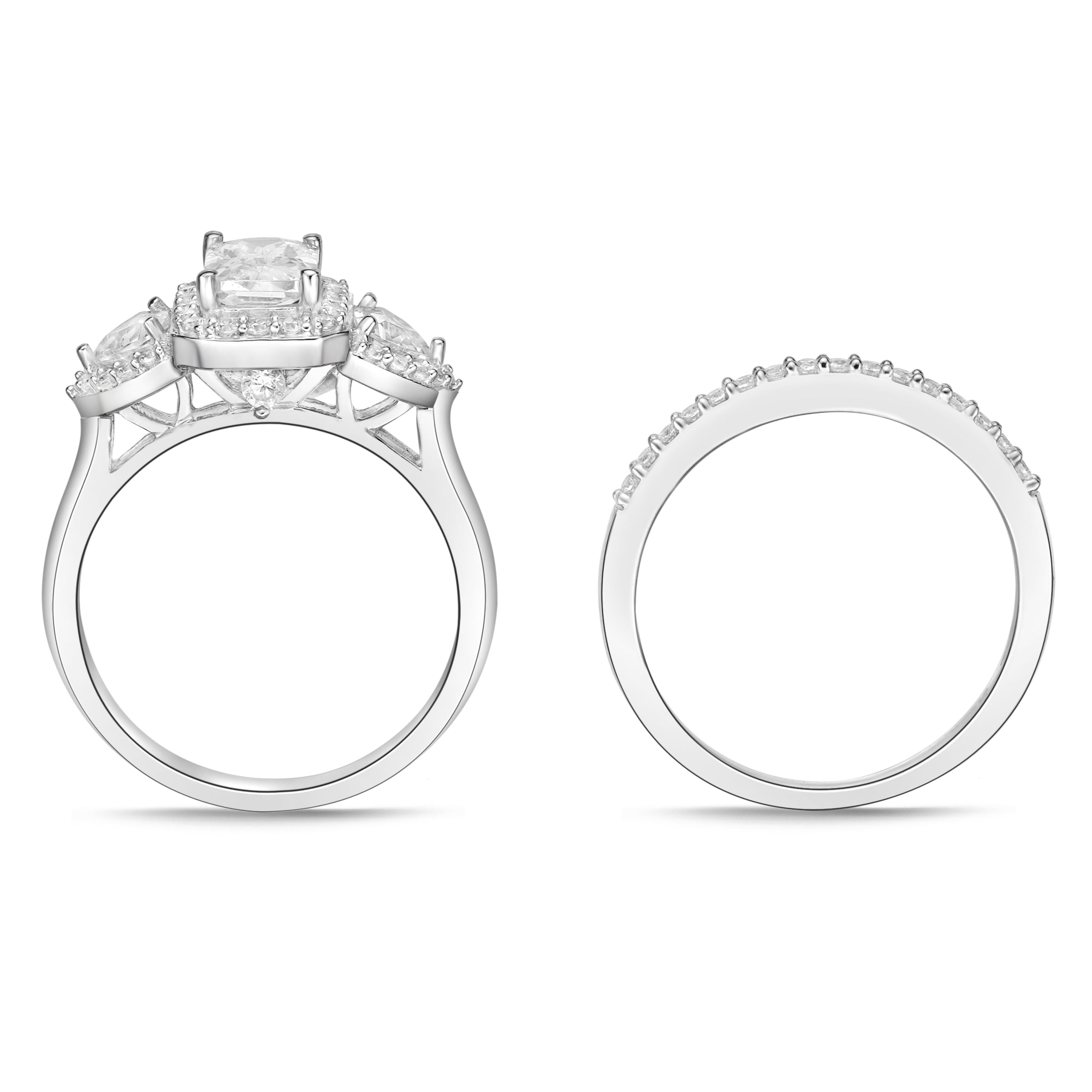Sterling Silver Emerald Cut Simulated Diamond Bridal Set Rings