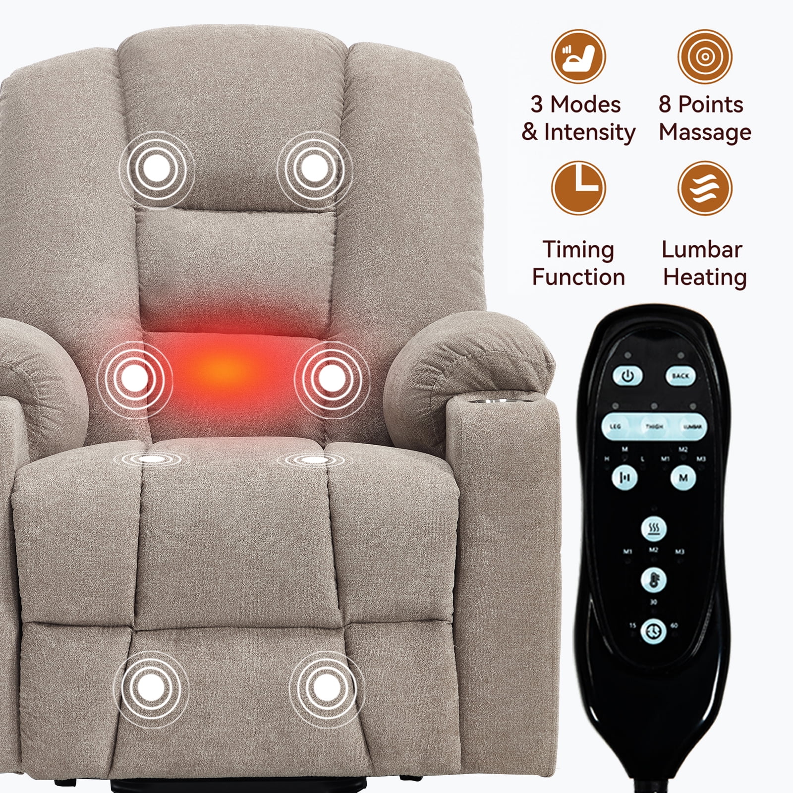 LiviNest Power Lift Recliner Chair for Elderly: Stand Up Easily with Remote Control - 8-Point Massage & Heat for Relaxation - Overstuffed Wide Recliner with USB Ports & Cup Holders