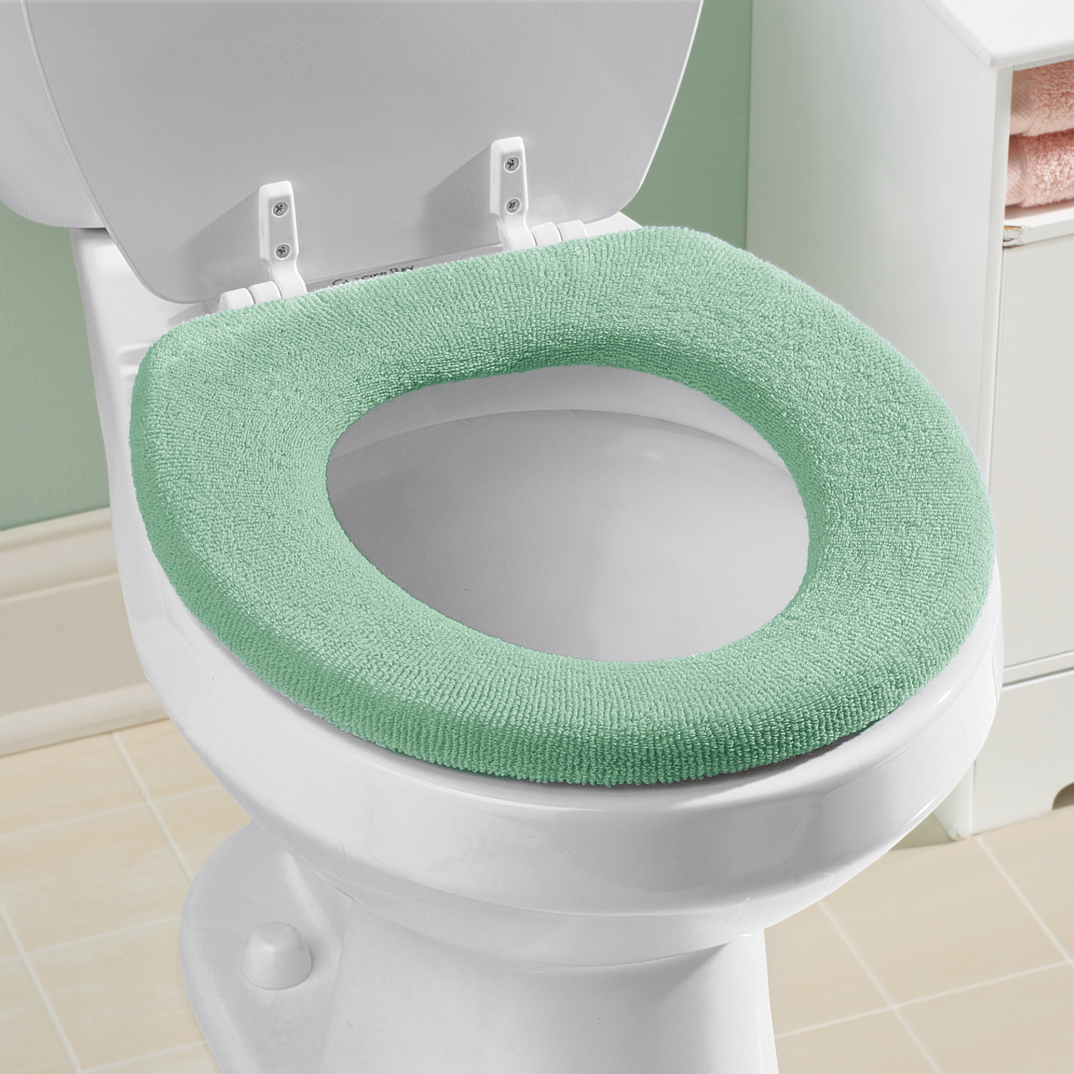 White Toilet Lid Cover Round Bowl Fun Soft Top No Slip Washable Plush Nylon Bath