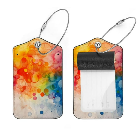 PhooArto Watercolor Colorful Bubbles Luggage Tags with Stainless Steel Loop, 2 Pack Luggage Tag Holders for Travel Luggage Baggage Identifier