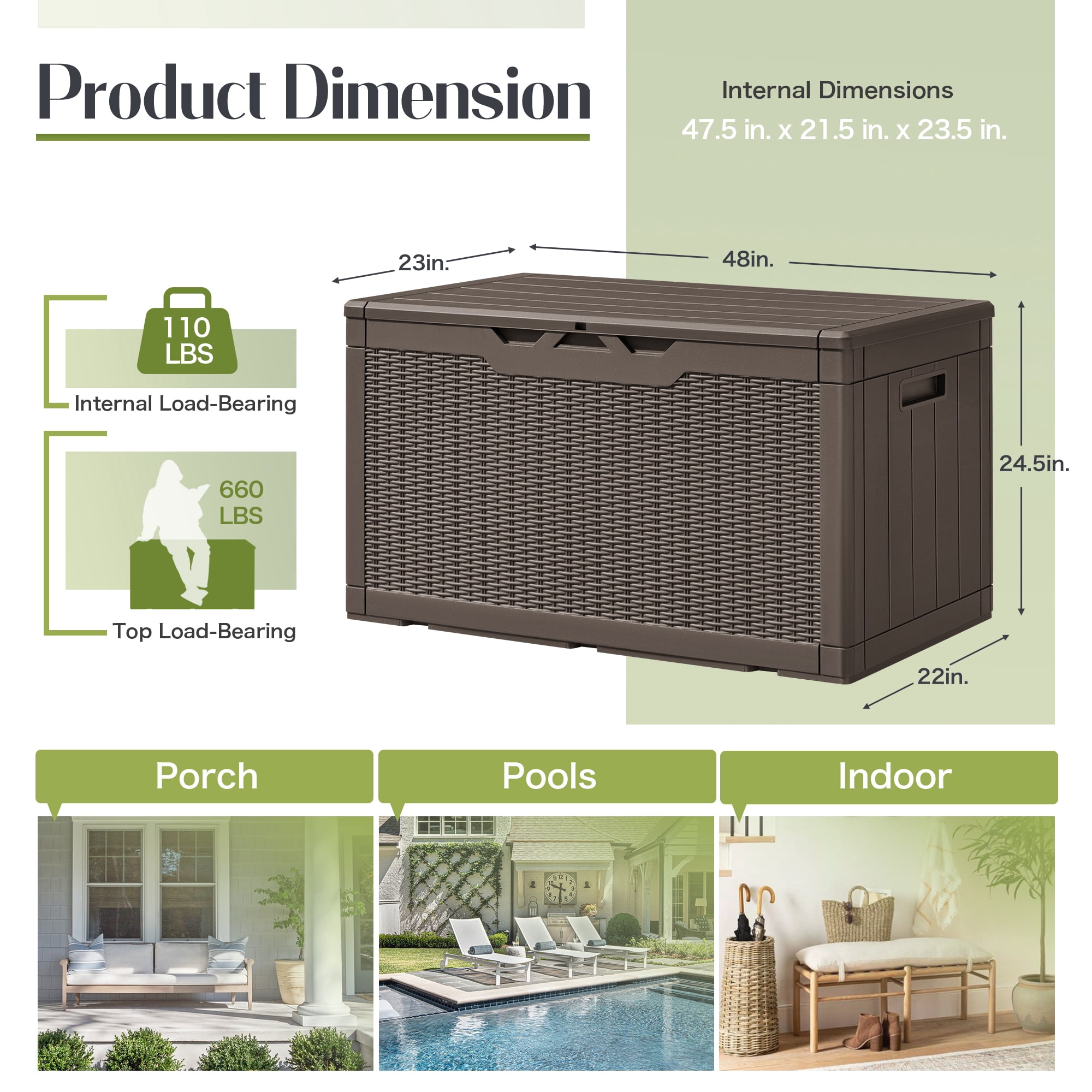 Vineego 100 Gallon Resin Deck Box,Indoor Outdoor Lockable Storage Containe,Upgraded,Dark Brown