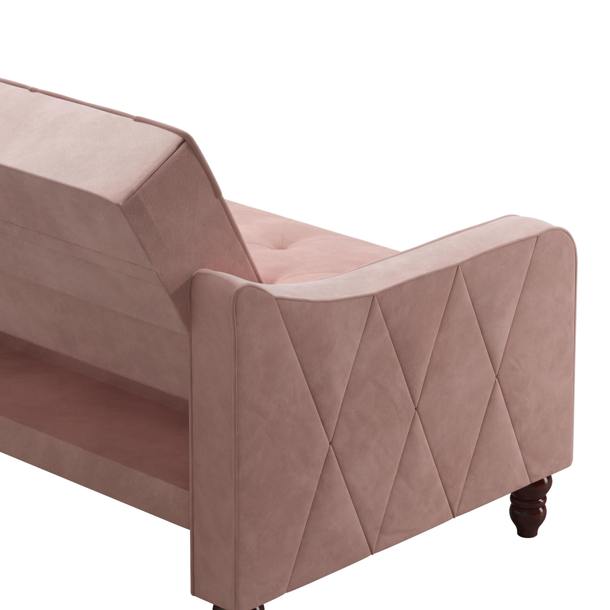 SOFA BED SLEEPER Vintage Pink Velvet Button-Tufted Reclinable Split