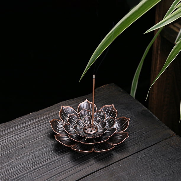 Decoración Bronce Lotus Burner Plate Yoga Buddha Nasturtium Line Incensario de sándalo (S) Tmvgtek Original