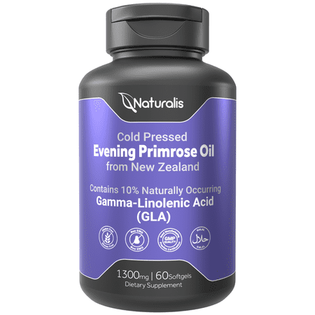 Naturalis Evening Primrose Oil (1300mg) with Naturally Occurring GLA(Gamma-Linolenic Acid)| 100% Natural from New Zealand | Cold Pressed | 60 Softgels