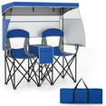 thumbnail image 1 of Costway Double Beach Chair with Adjustable Canopy Oversized Folding Camping Chair Navy, 1 of 10