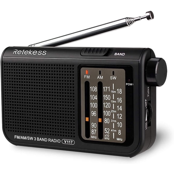 Retekess V117 Portable Radio AM FM, Shortwave Radio with Clear Dial, Transistor Radio with Best Reception for Seniors,Christmas New Year Gift (Black)