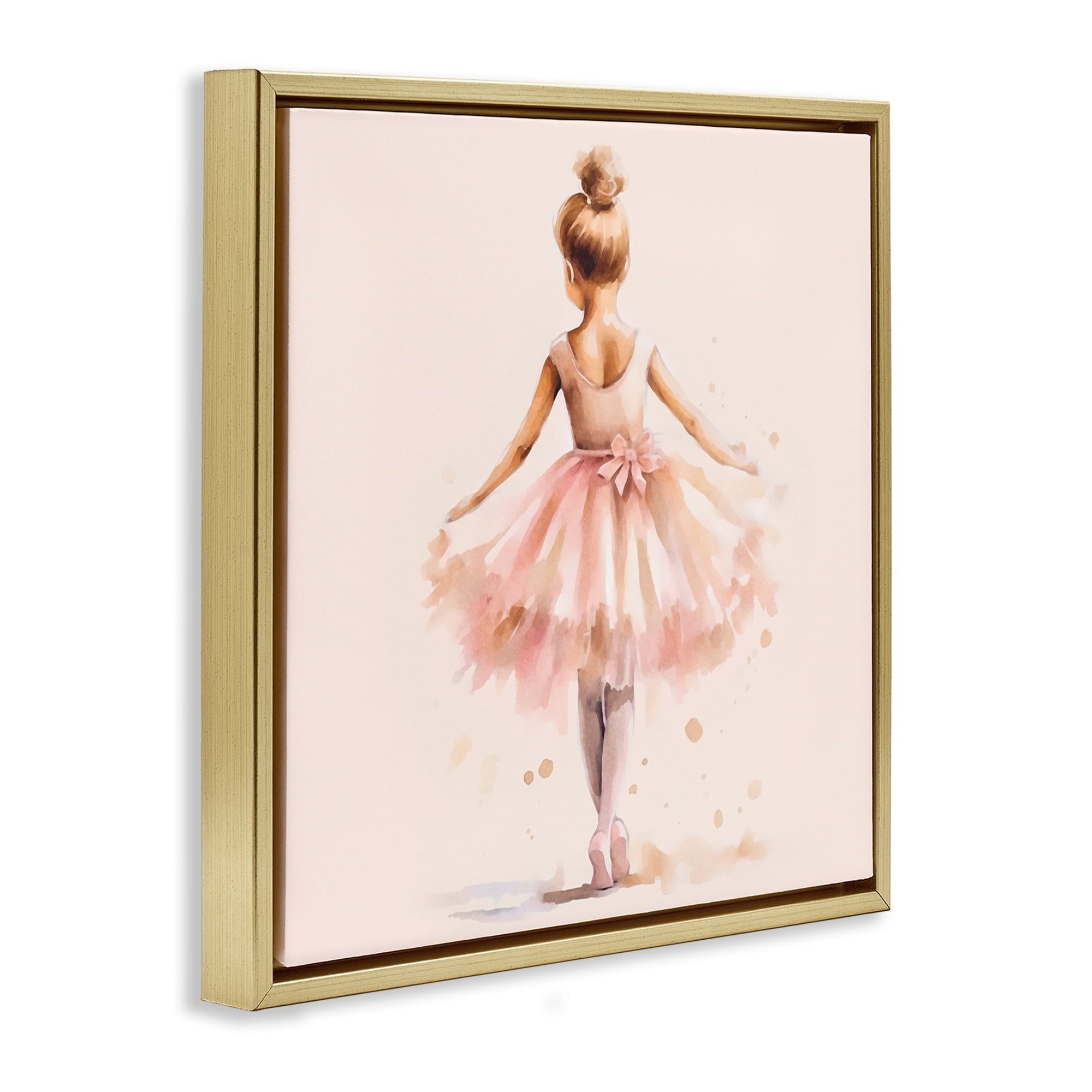 Stupell Industries Stepping Ballerina in Tutu People Painting Gold Floater Framed Canvas Art Print Wall Art, 25 x 25