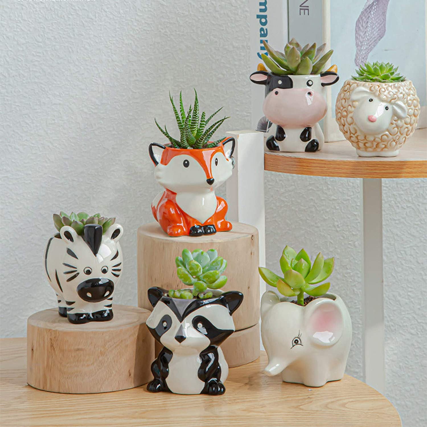 Bear Head Figurine Vase Pot Ceramic Succulent Planter Flower Animal Home Décor 