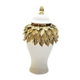 thumbnail image 3 of simhoa Ceramic Vase Ginger Jar with Golden Leaves Multifunctional for Party Desktop 18x35cm, 3 of 8