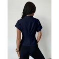 thumbnail image 2 of Blusa De Cuello Alto Con Fruncido Azul Marino Para Mujer, 2 of 30