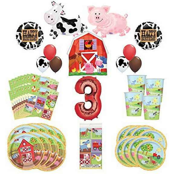 Farm Animal Party Supplies 8 Guests 3rd Birthday Balloon Bouquet Decorations