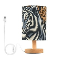 Tiger Leopard Wildlife Table Lamp USB Bedside Desk Nightstand Lamp Printed Gifts Small Lamp Wood Base for Bedroom Living Room Kids Room College Dorm