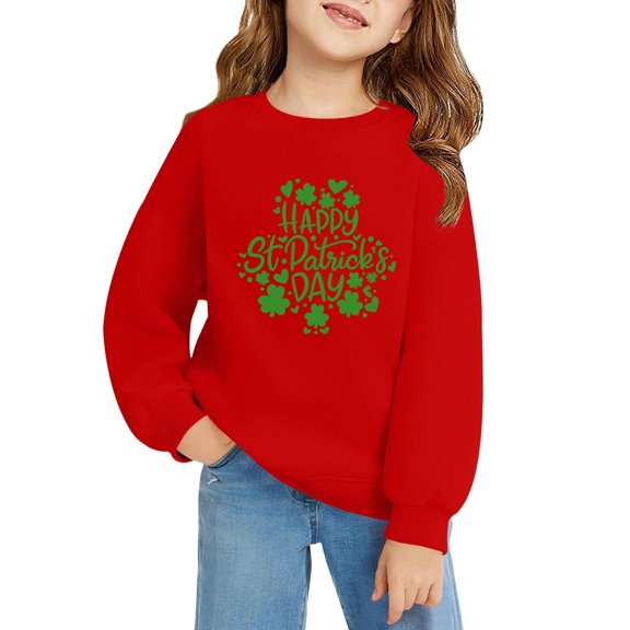 Otqutp Kids Crewneck Sweatshirt Girls Thin Pullover Sweatshirts St Patricks Day Casual Long Sleeved Shirt Teens Shamrock Print Tops