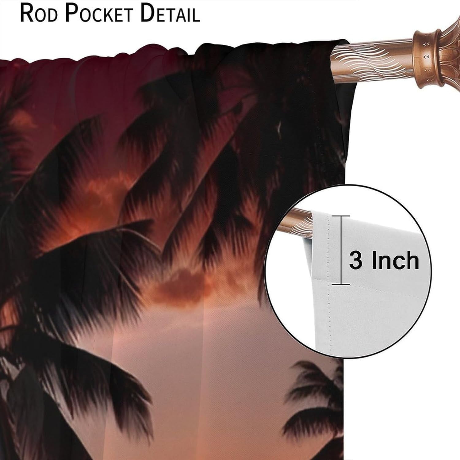 Beach Sunset Curtains for Kitchen, Summer Ocean Palm Tree Tropical Desert Island Orange Sunset Scenery Blackout Window Drapes for Bedroom Living Room, 84" W X 84" L