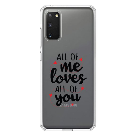 DistinctInk Clear Shockproof Hybrid Case for Galaxy S20 PLUS / 5G (6.7" Screen) - TPU Bumper Acrylic Back Tempered Glass Screen Protector - All of Me Loves All of You - Hearts