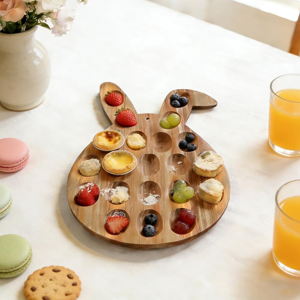 Wooden Deviled Egg Tray Bunny Shaped Deviled Egg Platter Holds 21 Eggs Double Sided Wood Charcuterie Board for Easter Spring Holiday Party Countertop Appetizer Serving Container