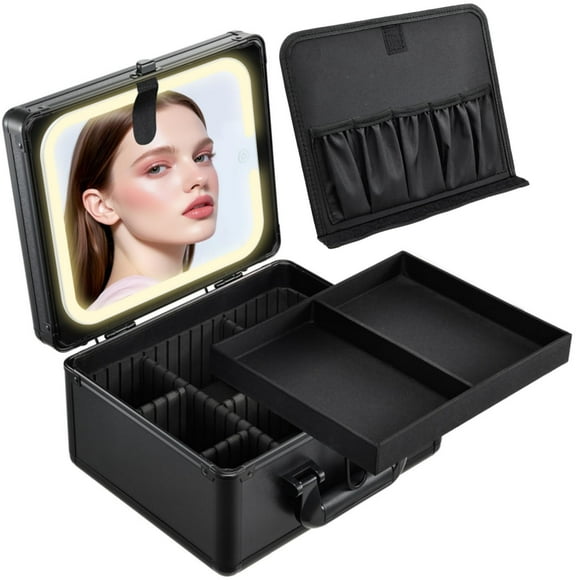 Estuche de maquillaje Faquenc con espejo de tocador iluminado y organizador