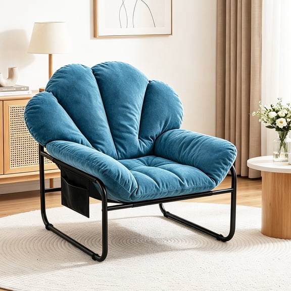 Blue Modern Accent Chair, Comfy Armchair with Removable Cushion and Metal Frame, Single Sofa Lounge Chair for Living Room Bedroom