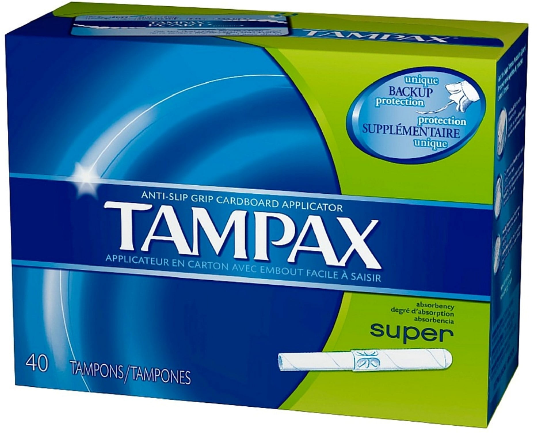 Tampax AntiSlip Grip Cardboard Applicator Tampons, Super Absorbency 40