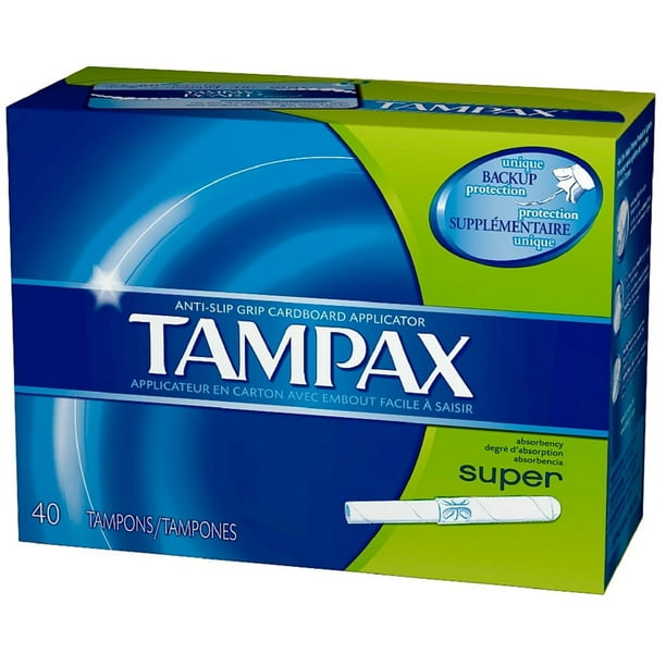 Tampax AntiSlip Grip Cardboard Applicator Tampons, Super Absorbency 40 ea (Pack of 3) Walmart