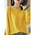 thumbnail image 1 of Vente Chaude de Printemps Automne Nouveau Chandail 100 % Coton Pur pour Femmes, Col Rond, Chandail à Enfiler, Contraste, Gaufré, Mode, Ample, Décontracté, Tricot, Hauts de Base, 1 of 5