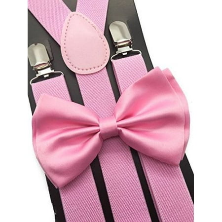 Adult Light Pink Suspender and Bow Tie Set Wedding Prom Groomsmen