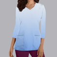 thumbnail image 2 of Xfvqtps Scrub Tops for Women Gradient Soft V-Neck 3/4 Sleeve Scrubs Comfortable Nursing Uniforms New Casual Printed T-shirt Nursing Clothes Top Working Uniforms with Pockets Light Blue, 2 of 5