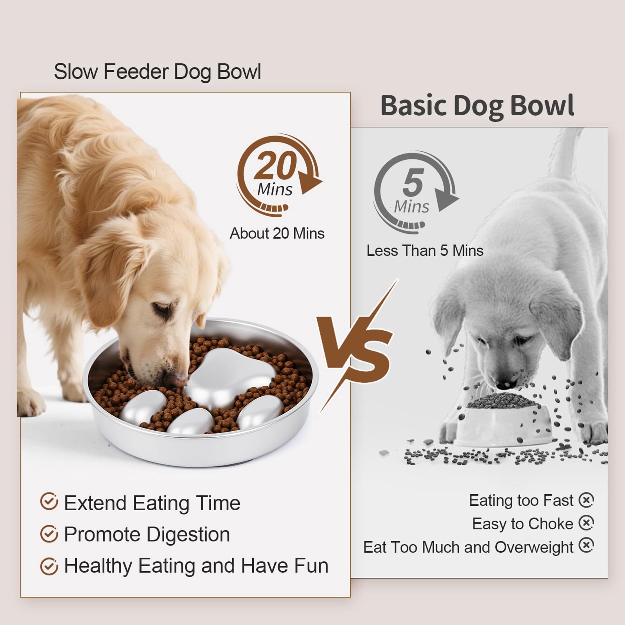 Slow feeder dog bowl stainless steel, non slip base slow eating bowl for fast eaters, raised obstacle design reduces bloat and indigestion for small medium large dogs, dishwasher safe pet bowl, siler