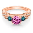 thumbnail image 2 of Gem Stone King 18K Rose Gold Plated Silver Pink Created Sapphire Blue Diamond and White Moissanite Engagement Ring for Women (1.47 Cttw, Gemstone September Birthstone, Round 6MM and 3MM, Size 6), 2 of 4