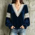 thumbnail image 3 of Lutiedan Velvet Tops for Women Lace V Neck Puff Long Sleeve Shirts Dressy Casual Fall Winter Velour Blouses S-XXL, 3 of 8