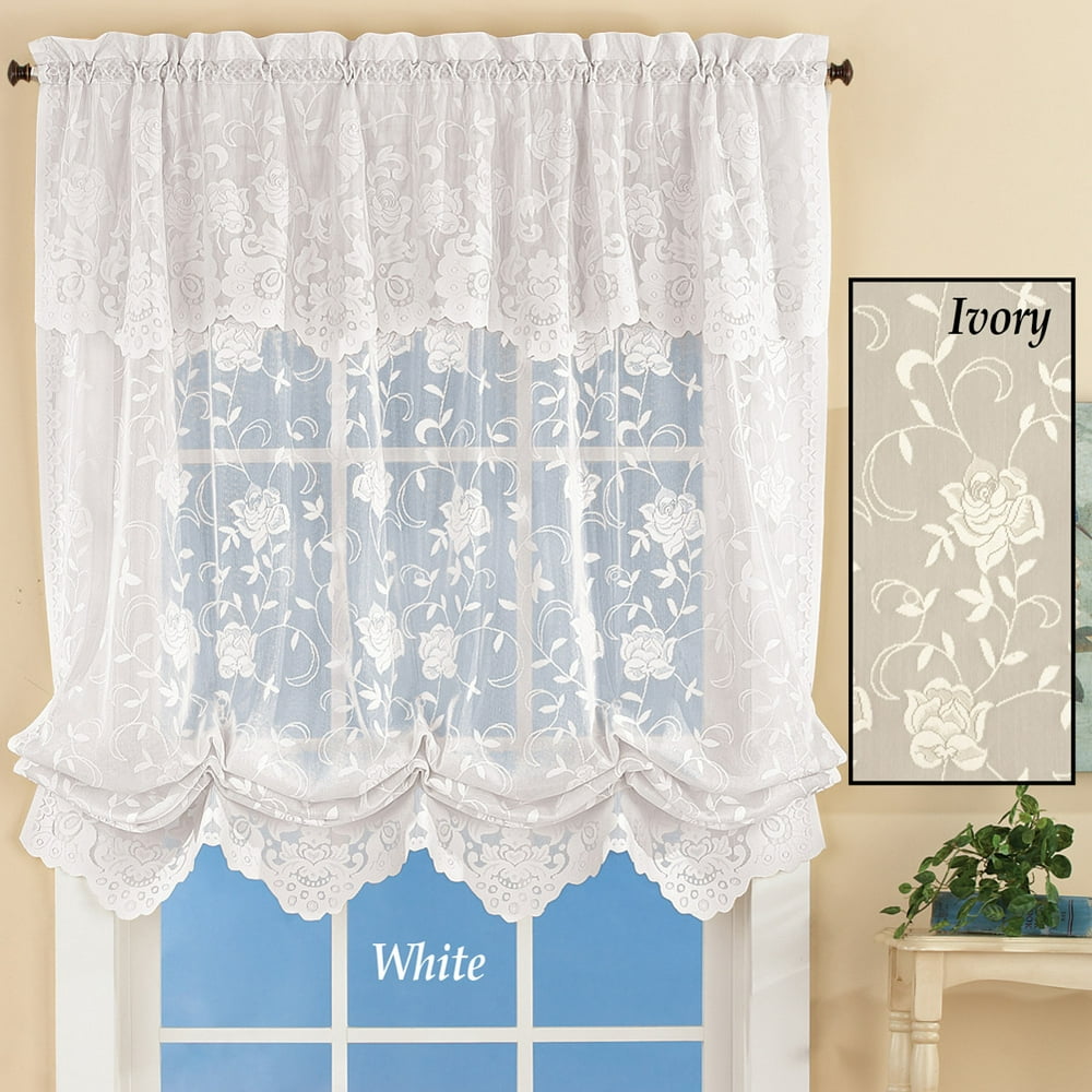 Floral Sheer Lace Tieup Balloon Shade Window Curtain, White Walmart