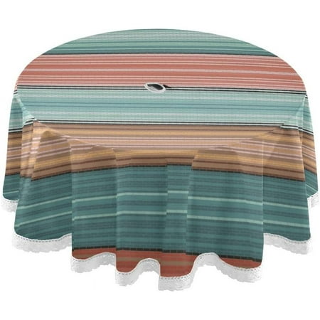 

SKYSONIC Mexican Serape Stripes Outdoor Round Tablecloth Waterproof Stain-Resistant Non-Slip Circular Tablecloth 60 Inch with Umbrella Hole and Zipper for Tabletop Backyard Party BBQ Decor