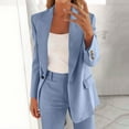 thumbnail image 2 of Blazer for Women Open Front Long Elegant Button Down Cardigan Notched Lapel Loose Business Office Jacket Casual Long Sleeve Work Light Blue XL, 2 of 7