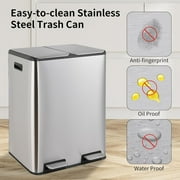 LAZY BUDDY 16 Gal Dual Kitchen Trash Can, Rectangular Stainless Steel Recycling Garbage Can with 2 Built-in Odor Control Box