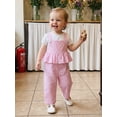 thumbnail image 4 of BemeyourBBs Toddler Baby Girls Striped Overall Romper Cute Infant Baby Girl Summer Clothes Stripe Print Sleeveless Ruffled Wide Legs Long Pants One Piece Jumpsuit, 4 of 9