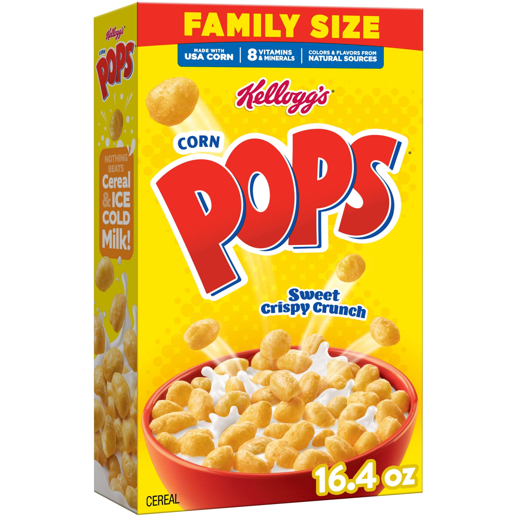 Kellogg's Corn Pops Original Breakfast Cereal, 8 Vitamins and Minerals, Family Size, 16.4 oz