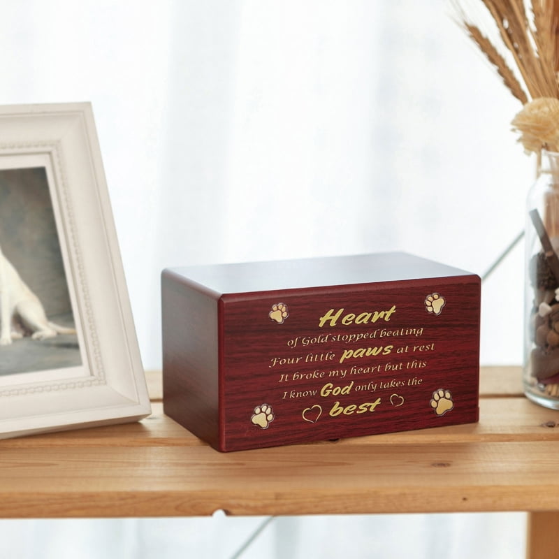 Zecic Dog Cremation Urn with Carved Word Small Pet Funeral Ashes Box Wood Memorial Box