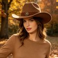 thumbnail image 2 of Western Cowboy Wide Brim Felt Hat, Unisex Vintage Star Band Fedora Hat Four Season Fashion Party Daily Outdoor Cowgirl Cowboy Hat(Coffee), 2 of 5