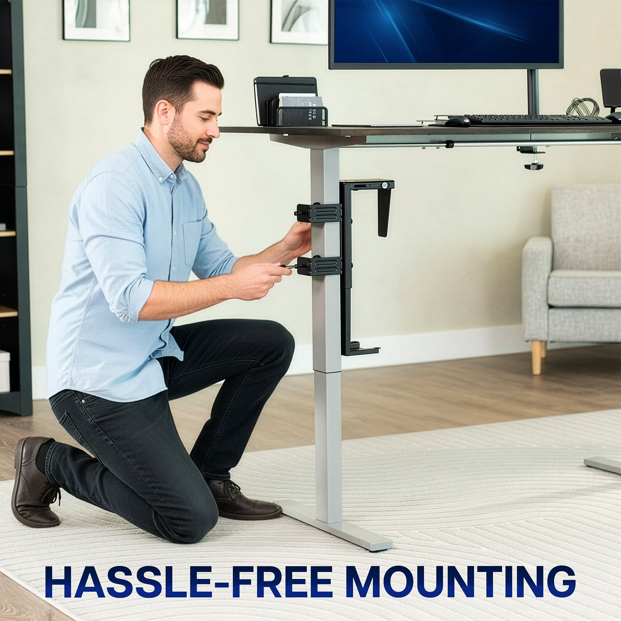 VIVO Steel Adjustable Clamp-on Desk Leg PC Mount, Computer Case CPU Holder