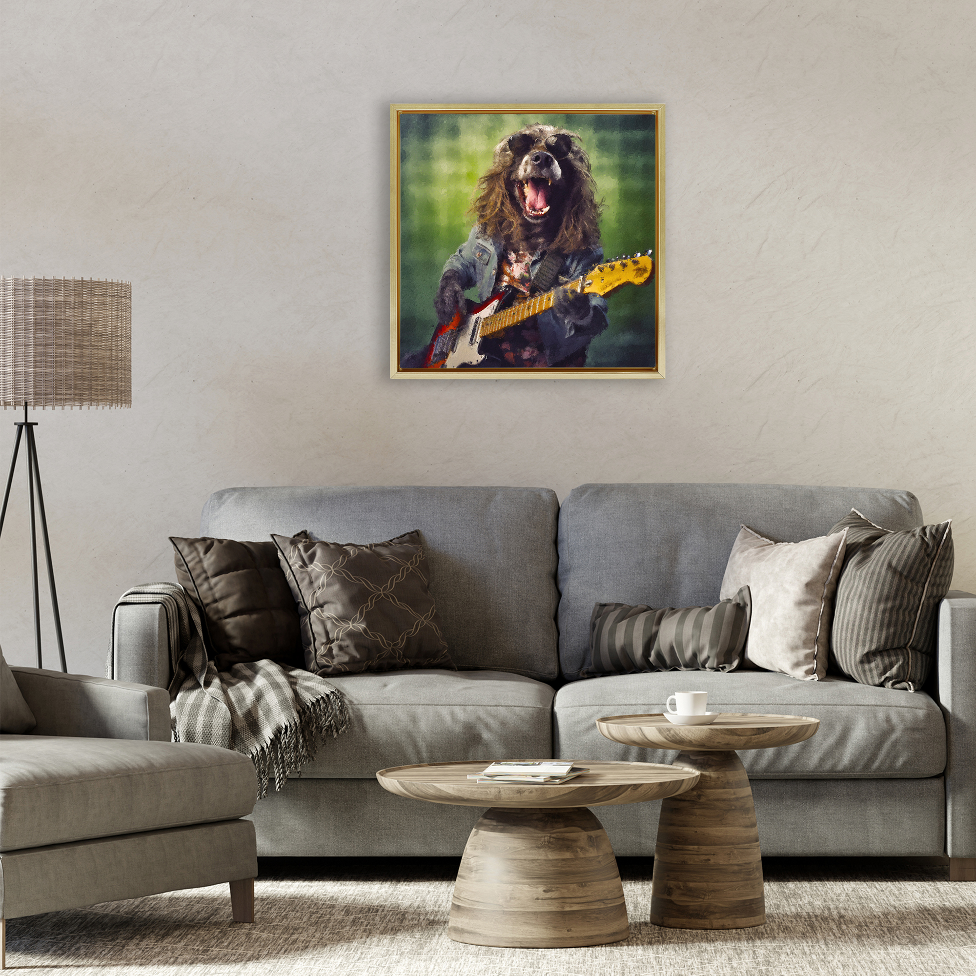 Musician Mutt Halen Gold Framed Floater Canvas Wall Art, design by Sean Parnell