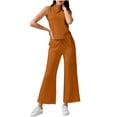 thumbnail image 3 of Fengqque Women's 2 Piece Casual Outfit Sleeveless Mock Neck Top & Drawstring Wide Leg Pants Set Orange-A XL(XL), 3 of 9